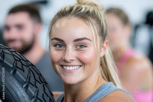 A trainer motivating a client during a high-intensity interval training (HIIT) session photo