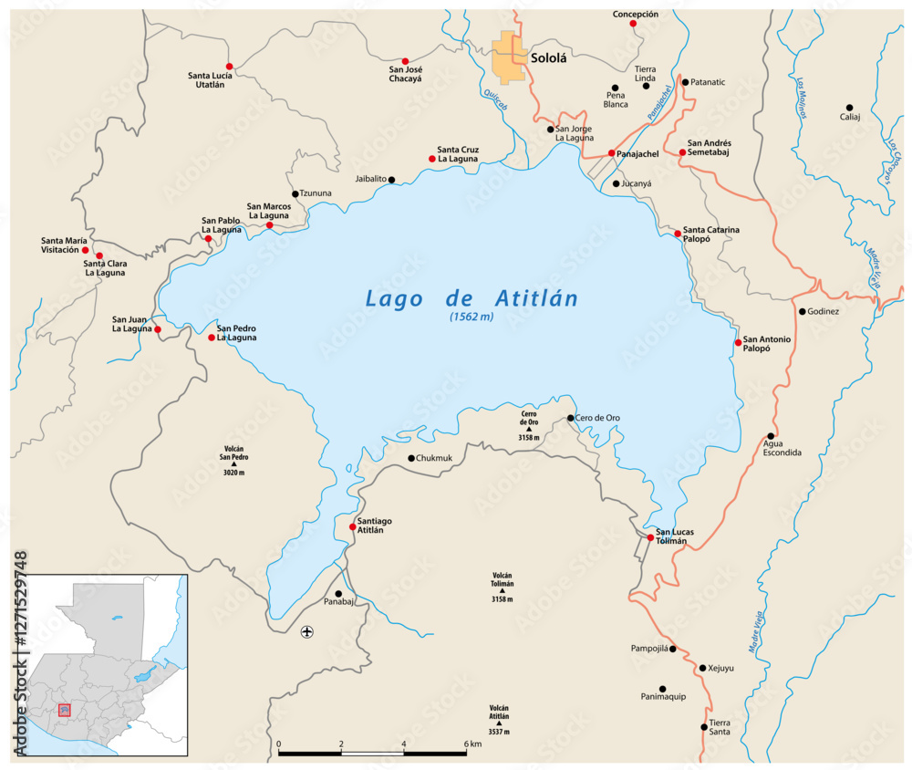 Fototapeta premium Map of Lake Atitlan, Guatemala