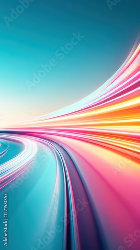 Surreal Futuristic Highway with Light Trails and Gradient Sky