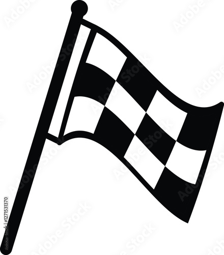 Flag icon. Racing sign. Checkered racing flag. Chequered racing flag on flagstaff. Black and white flag. Finish, start mark. Competition symbol. Game icon. Vector. Eps10
