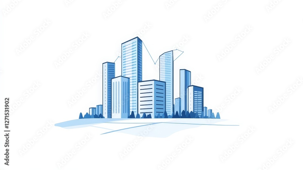 Obraz premium Modern city skyline with tall skyscrapers showcasing architectural design elements