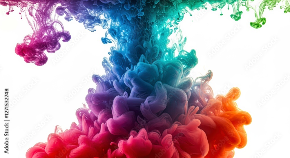 Obraz premium Explosive Hues: Witness the mesmerizing dance of vibrant, swirling pigments as they cascade and collide in a captivating display of colorful chaos. A vibrant artistic explosion
