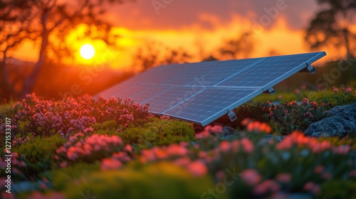 Rooftop solar panels embodying sustainable living in a minimalist setting