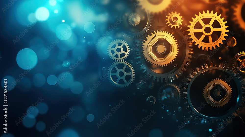 Obraz premium Gears and icons symbolize seamless business automation in a modern, clean design. 