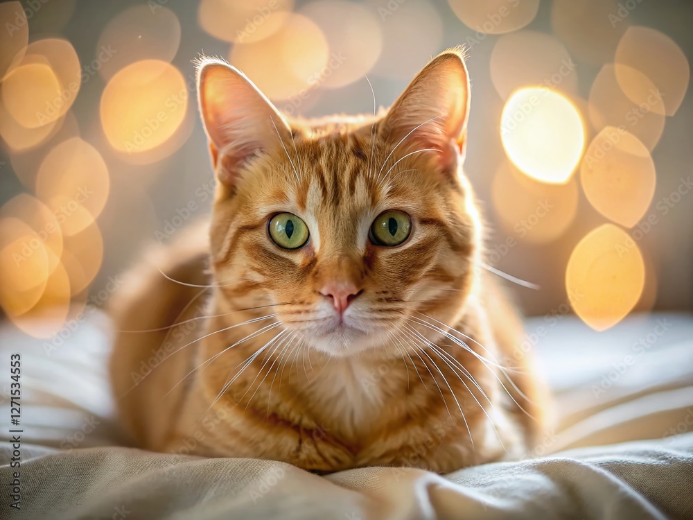Adorable Ginger Cat Portrait: Lying Down, Direct Gaze, Shallow Depth of Field Adorable Ginger Cat Portrait: Lying Down, Direct Gaze, Shallow Depth of Field