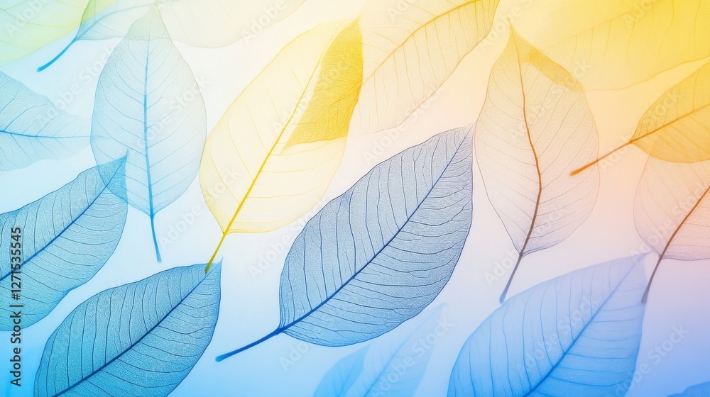 Fototapeta premium Abstract colorful leaf pattern in blue and yellow tones