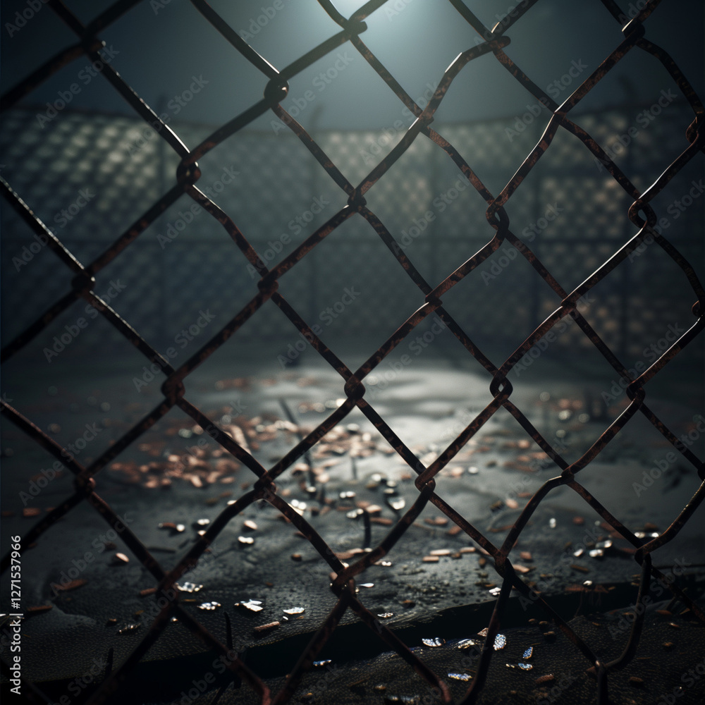 Dark Industrial Fence with Barbed Wire in Moody Cinematic Lighting Dark Industrial Fence with Barbed Wire in Moody Cinematic Lighting