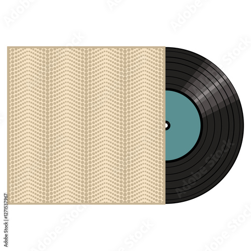 Vinyl disk in carton pack isolated on white retro style illustration vector art decor design 70s, 80s, 90s 