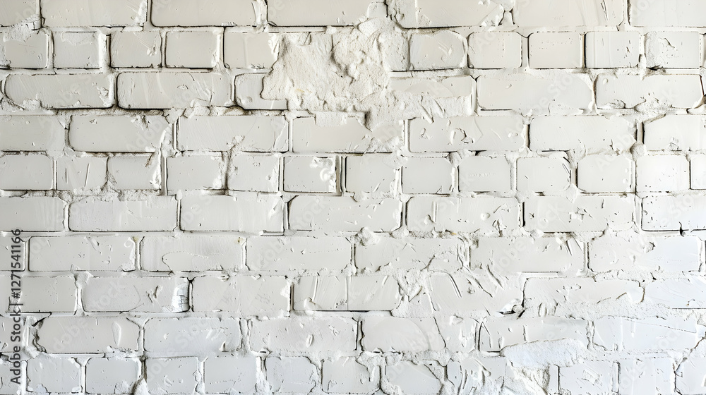 Fototapeta premium Close-up view of a textured white brick wall with imperfections and patches, suitable for backgrounds