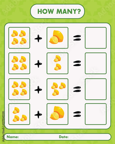 A fun and engaging counting activity for kids with fresh yellow lemons arranged in groups, designed for early learning, number recognition, and visual counting exercises in an interactive way.