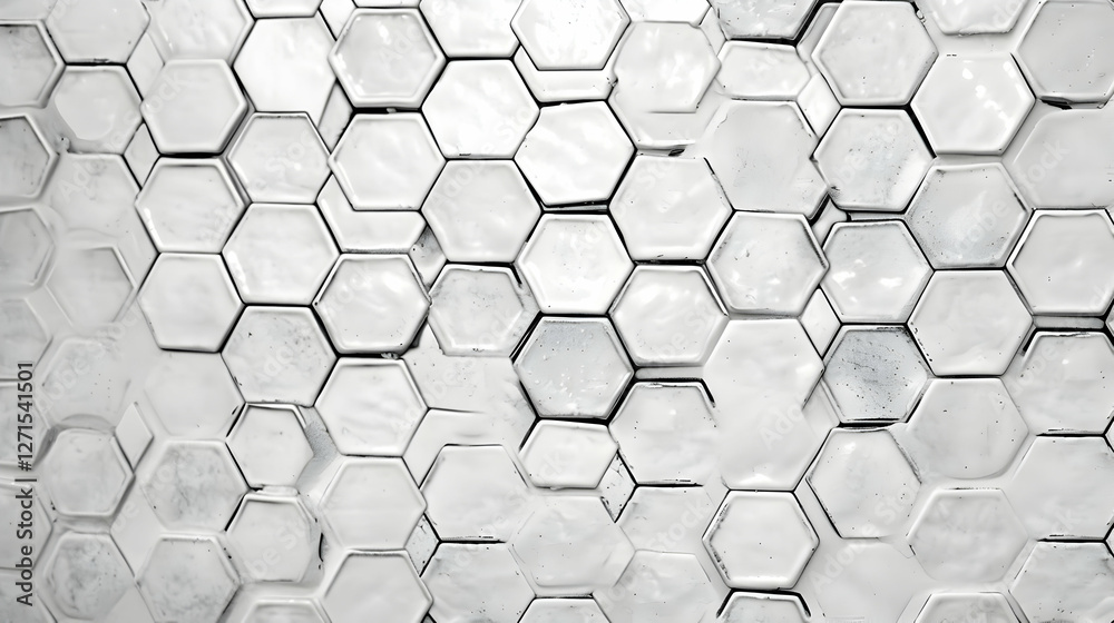 Naklejka premium Abstract close-up of hexagonal white tiles creating a modern geometric pattern