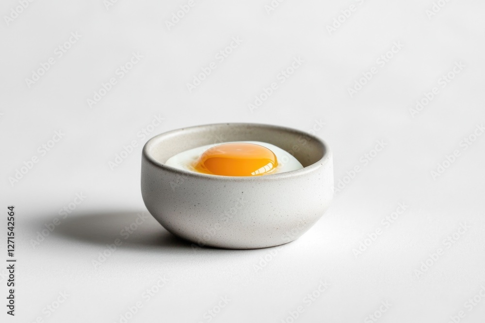 Minimalist image of a raw egg yolk in a white ceramic bowl on a white background Minimalist image of a raw egg yolk in a white ceramic bowl on a white background