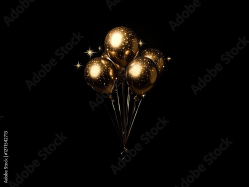 Elegant celebration design featuring sleek flat black and shimmering golden balloons adorned with twinkling stars for a sophisticated and modern birthday greeting card backdrop