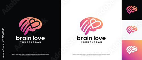 Smart brain love logo design. Brain Love logo template. Brain logo symbol icon
