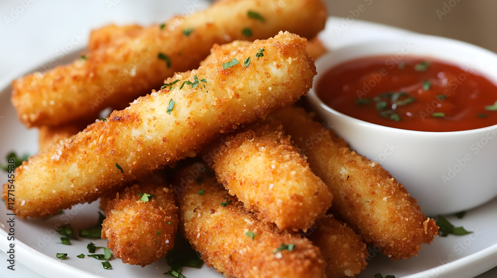 Crispy fried mozzarella sticks with a rich, tangy sweet and sour dipping sauce, creating the perfect combination of savory and sweet. Crispy fried mozzarella sticks with a rich, tangy sweet and sour dipping sauce, creating the perfect combination of savory and sweet.