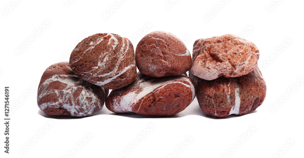 Red rocks, pile of stones isolated on white background