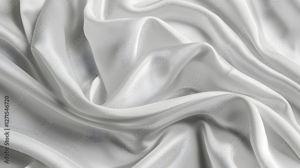Fototapeta premium Smooth white satin fabric draped elegantly, showcasing soft folds and subtle sheen