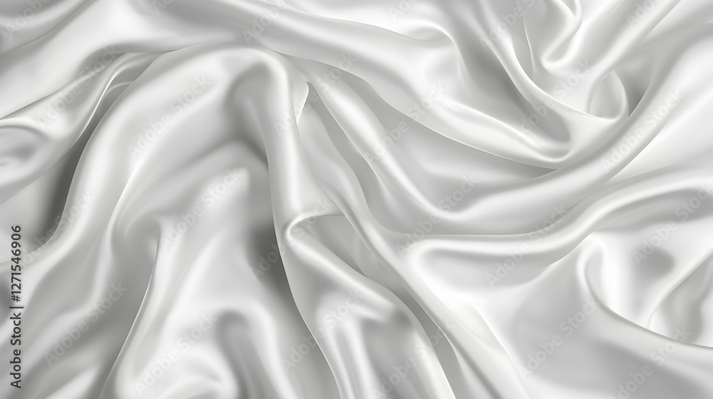 Smooth, flowing white satin fabric with gentle folds and creases, ideal for elegant backgrounds Smooth, flowing white satin fabric with gentle folds and creases, ideal for elegant backgrounds