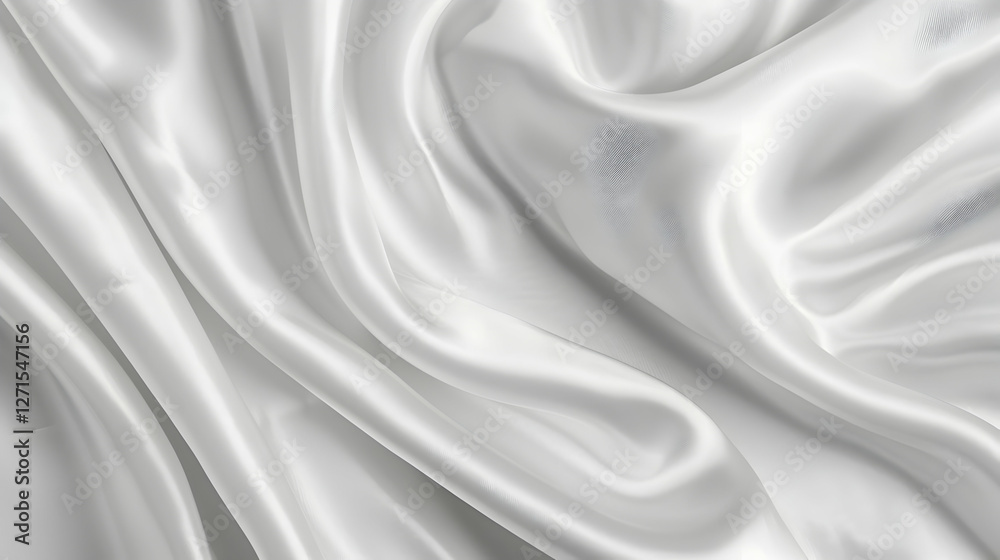 Fototapeta premium Smooth, flowing white satin fabric draped elegantly, creating soft shadows and highlights (2)