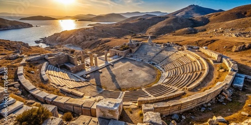 Aerial Drone Shot: Ancient Delos Theater, Cyclades, Greece photo