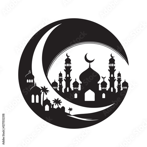 Salam Ramadan Silhouette Vector Illustration, Solid White Background.