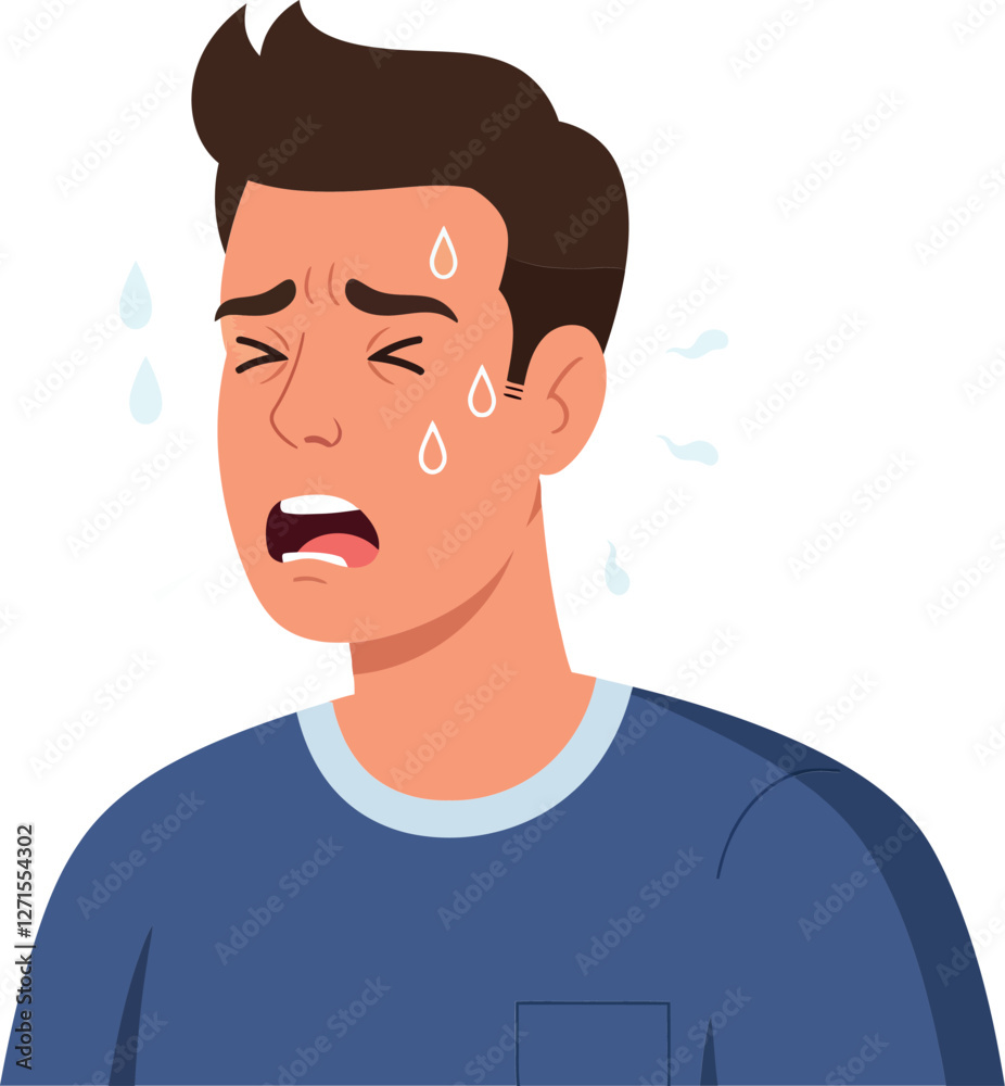 Frustrated young man expressing emotions in flat vector art Frustrated young man expressing emotions in flat vector art