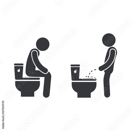 Bundle set intruction icon to sit poop and stading pee urine, for WC or bathroom sign