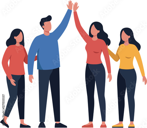 Group of diverse individuals celebrating success in flat vector art
