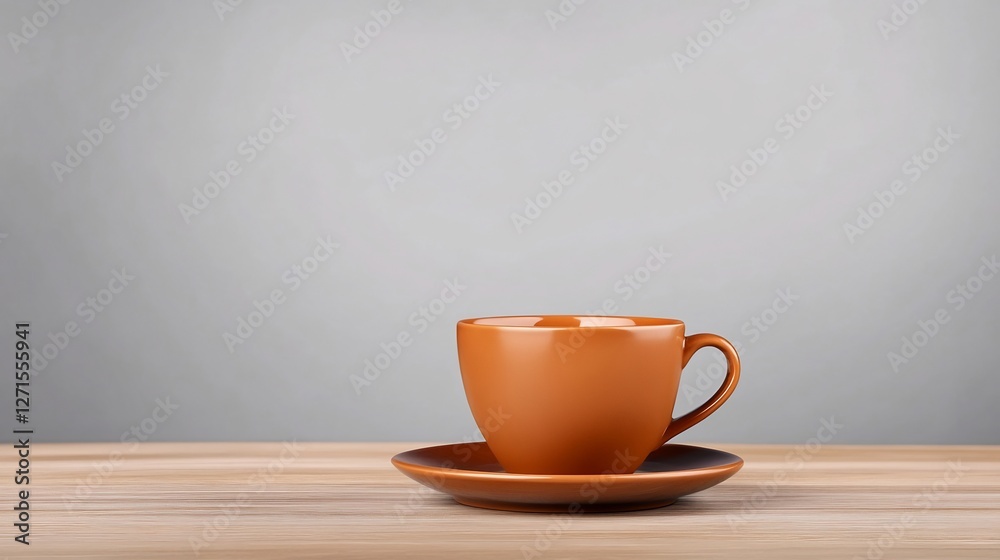 Fototapeta premium Warm earthy tones softly illuminate a simple coffee cup on wood. AI Generated