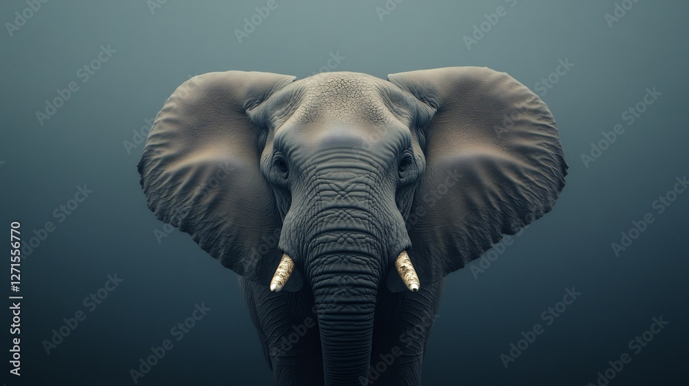 Obraz premium Majestic elephant portrait soft light serene ambiance. AI Generated