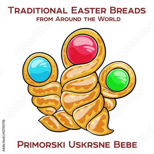 Traditional Croatian Easter cookies in the shape of small dolls or babies, decorated with raisins and glaze, typically made in the Primorje region.