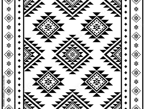 Southwest Aztec geometric Native American Mexican Navajo tribal ethnic boho indian texture ornament seamless pattern fabric black and white design vector for woven textile printing blanket rug carpet 