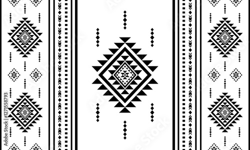 Southwest Aztec geometric Native American Mexican Navajo tribal ethnic boho indian texture ornament seamless pattern fabric black and white design vector for woven textile printing blanket rug carpet 