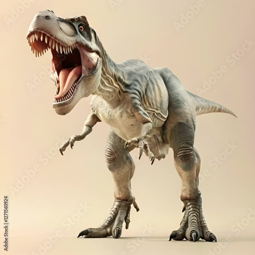 Fierce Prehistoric T Rex Model Realistic Dinosaur Creature with Open Mouth, Showcasing Sharp Teeth and Detailed Textures.