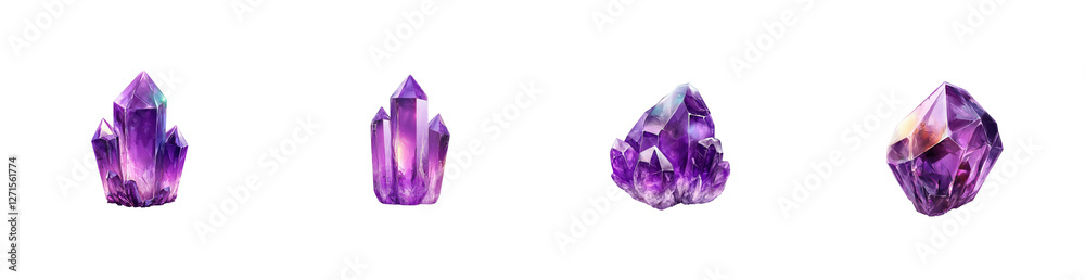 Elegant Amethyst Crystals Displayed on a Clean White Background Elegant Amethyst Crystals Displayed on a Clean White Background