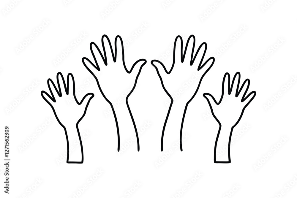 Minimalist One Line Drawing of Hands Raised Art Design Minimalist One Line Drawing of Hands Raised Art Design