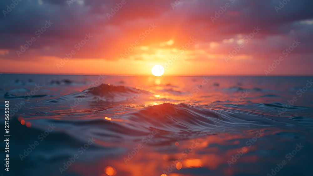 Fototapeta premium Sunset sea blur, Abstract natural texture motion blur at sunrise ocean, Dark sky sunlight and deep water background 