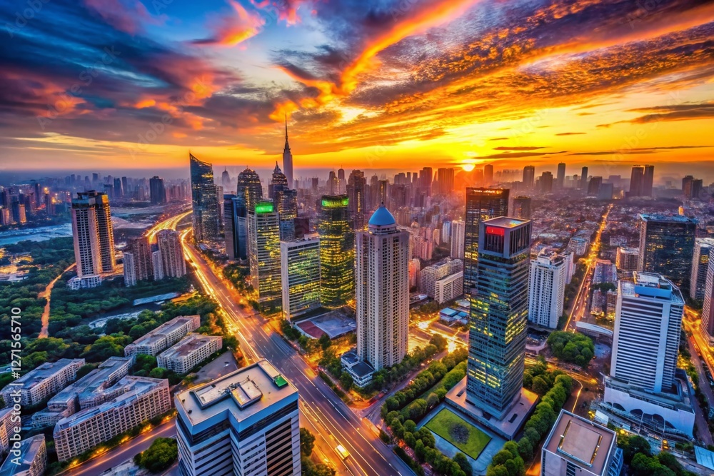 Obraz premium Aerial View of Cityscape Illustrating Legal Protection & Security