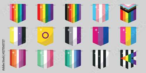 Collection of gender identity flags pride vector illustration