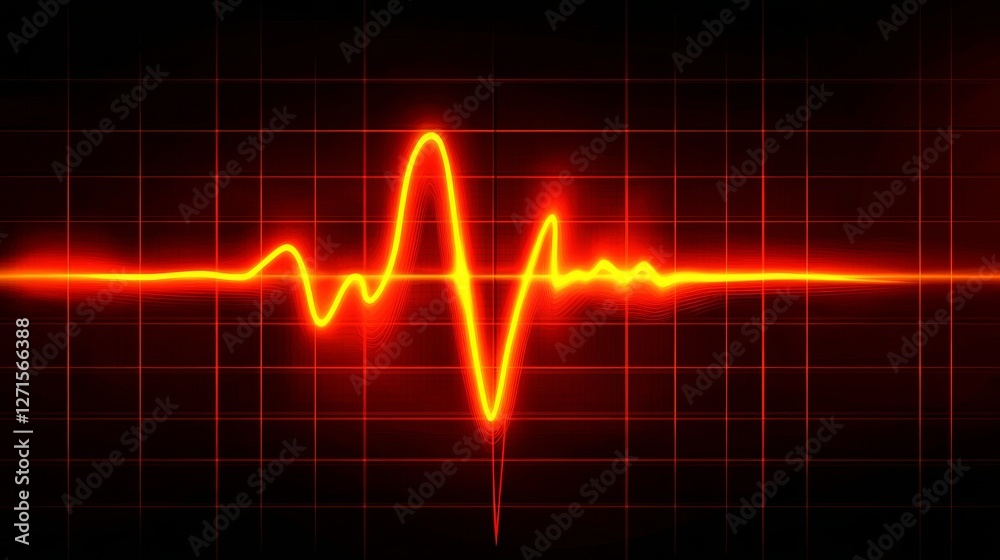 Glowing Vector Heartbeat Line on Black Grid Background, Medical, Healthcare, and Technology Concept Glowing Vector Heartbeat Line on Black Grid Background, Medical, Healthcare, and Technology Concept