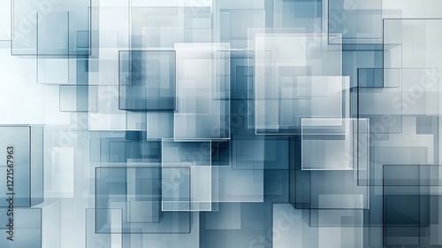 Abstract Geometric Background with Overlapping Translucent Cubes and Rectangular Prisms in Shades of Light Blue and White (Background, Geometry, Minimalism, Light Blue, White)