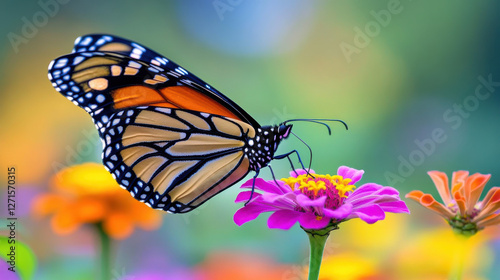 A butterfly garden featuring a mix of zinnias, marigolds, and colorful pollinators —ar 16:9  photo