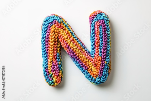 Vibrant Yarn Letter N: Colorful Knitted Alphabet, Handcrafted Textile Letter, Rainbow Thread Font, Bohemian Style, Crochet Letter N, Woven Alphabet, Colorful Typography, Yarn Craft, Knitted Letter,   