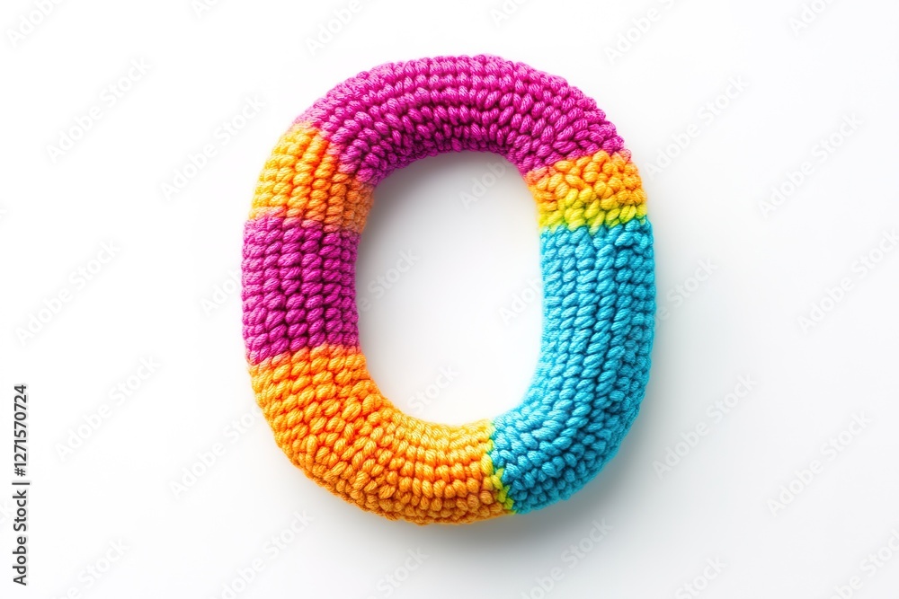 Vibrant Yarn Letter O: Colorful Knitted Alphabet, Handmade Craft, Rainbow Texture, Boho Style, Perfect for Kids Projects, Scrapbooking, Branding, Textile Design, Bright and Cheerful, Whimsical Font,  