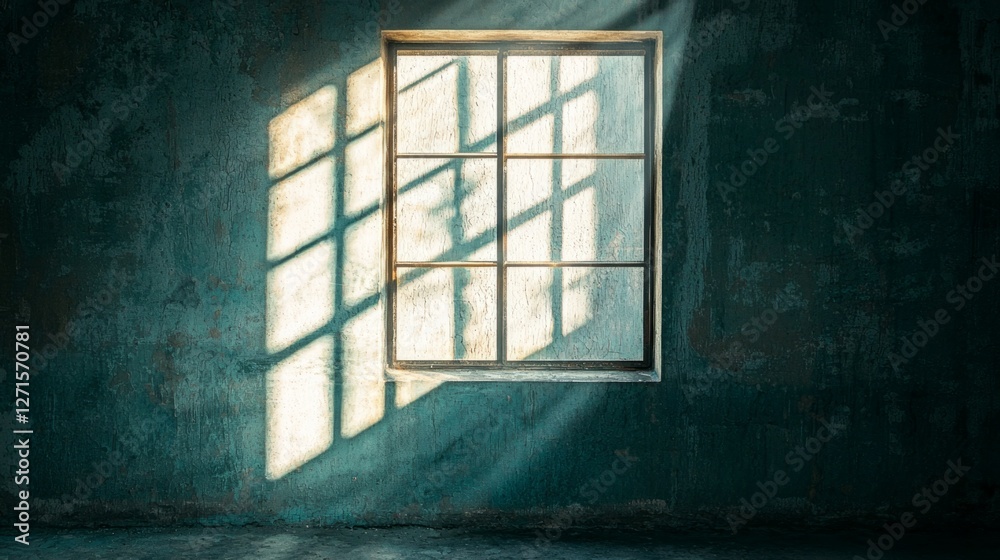Sunlight Stream Through Window in Abandoned Room with Shadows