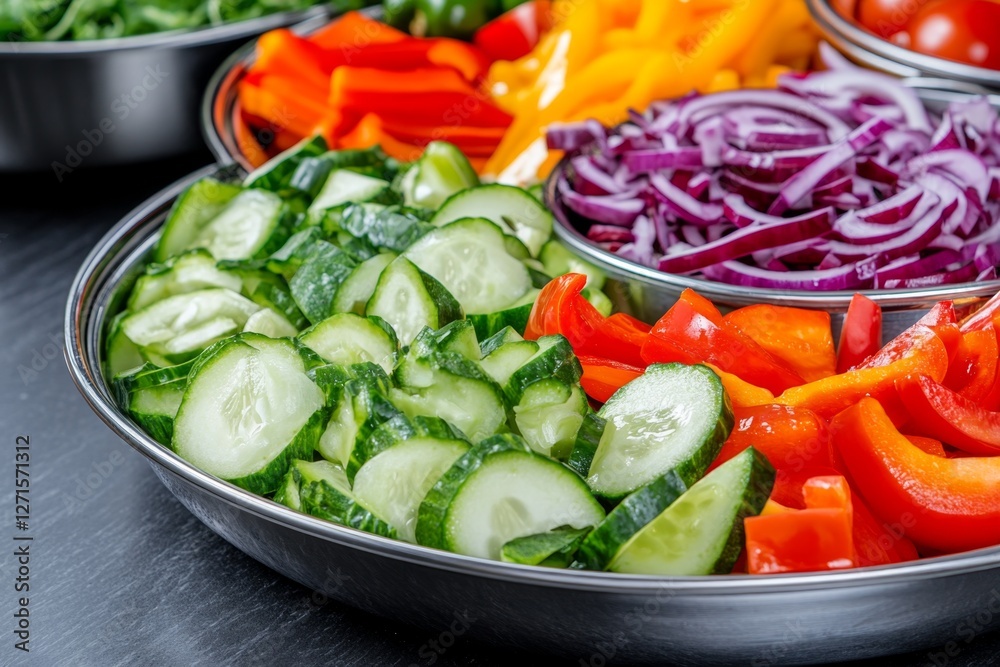 A buffet-style salad bar in a restaurant, with a variety of vegetables, proteins, and dressings A buffet-style salad bar in a restaurant, with a variety of vegetables, proteins, and dressings