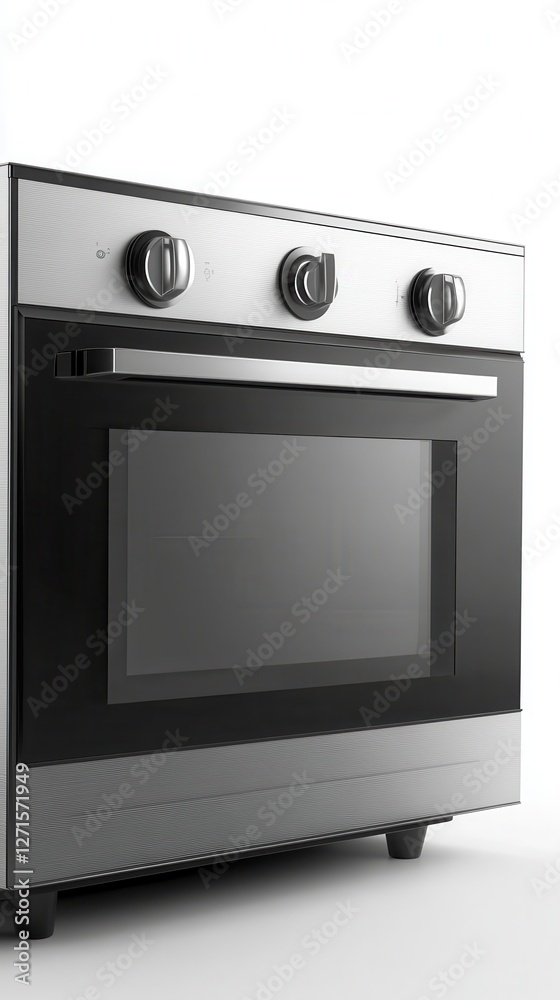 Modern kitchen oven with three knobs and a large glass window for easy monitoring Modern kitchen oven with three knobs and a large glass window for easy monitoring