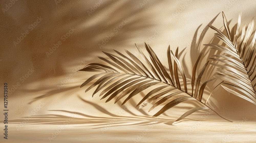 Elegant Natural Shadows of Dried Palm Leaves on Smooth Surface Elegant Natural Shadows of Dried Palm Leaves on Smooth Surface