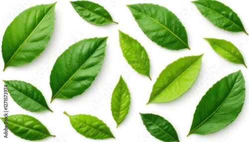 Various Fresh Green Leaves Isolated on White Background for Natural and Organic Themes in Design and Advertising