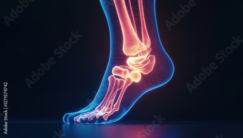 Futuristic Digital X-Ray of a Human Foot with Glowing Bones